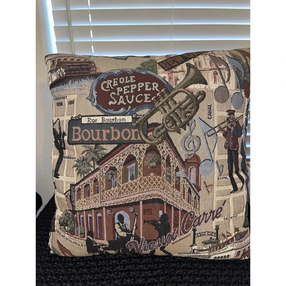 Vintage New‎ Orleans Jazz Themed Tapestry Pillows - Set Of 2